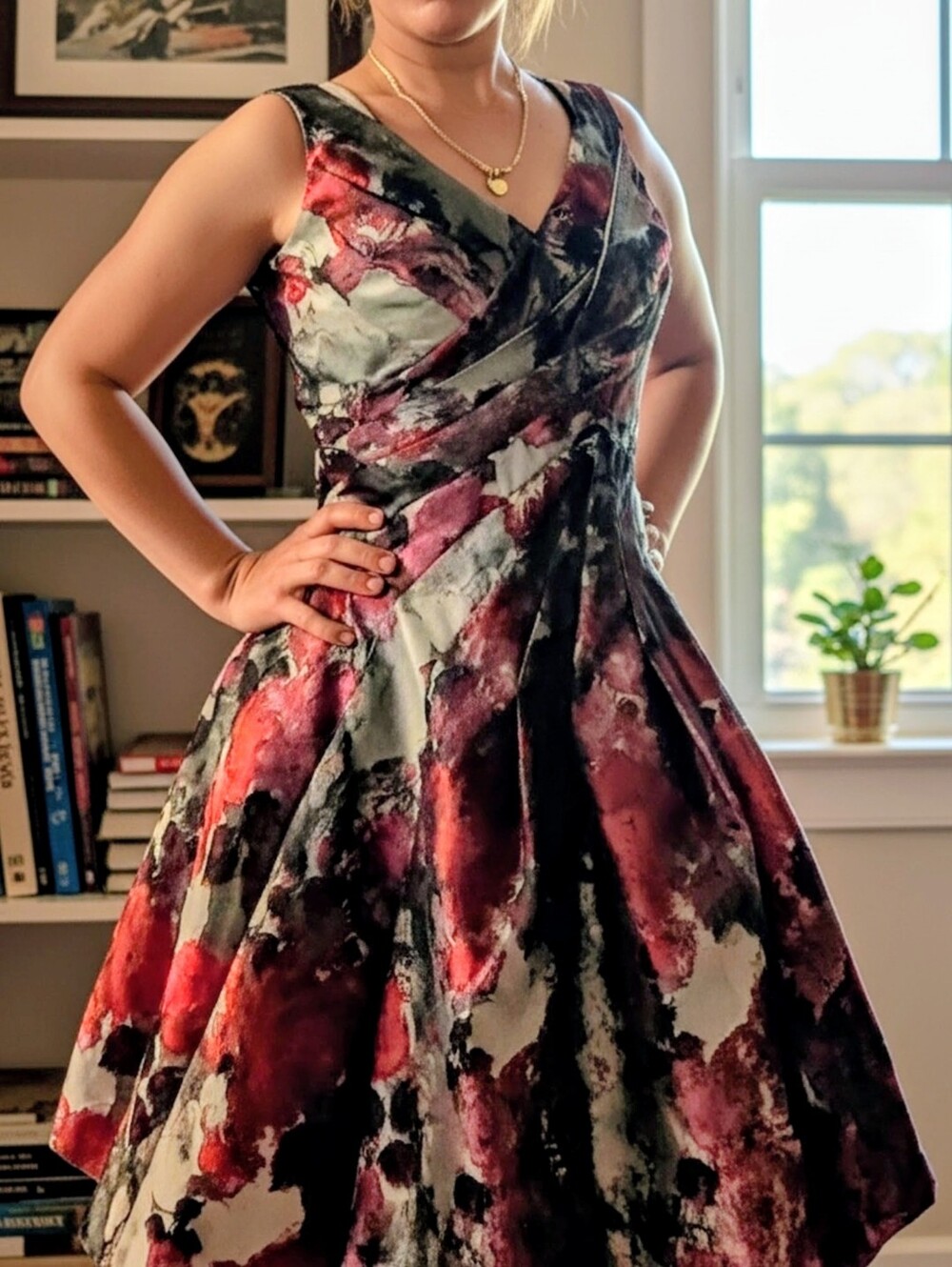 White House Black Market Purple Floral V-Neck Fit & Flare Dress
